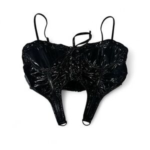 Hot & Delicious Shiny Black Corset Crop